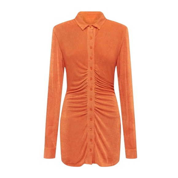 With Jean Button-Up Dress in Orange - Picture 8 of 8